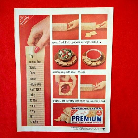 Premium Saltines Crackers‎ Reclosable Stack Pack Kitchen Art - Vtg 1961 PRINT AD - Picture 1 of 9